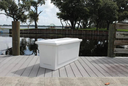 RIO MARINE CUSTOMS | Dock Box | Model CM054-S | 54" W x 24" H x 22" D | Heavy Duty Fiberglass | For Narrow Docks