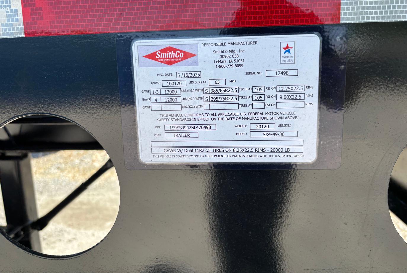 SmithCo Heavy-Duty Side Dump Trailer | Model SX4-49-36 | Frame Length 49' | Tub Length 36' | Electric/Hydraulic Control Valve