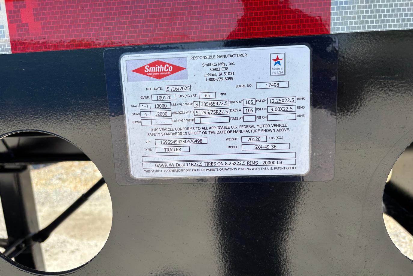 SmithCo Heavy-Duty Side Dump Trailer | Model SX4-49-36 | Frame Length 49' | Tub Length 36' | Electric/Hydraulic Control Valve