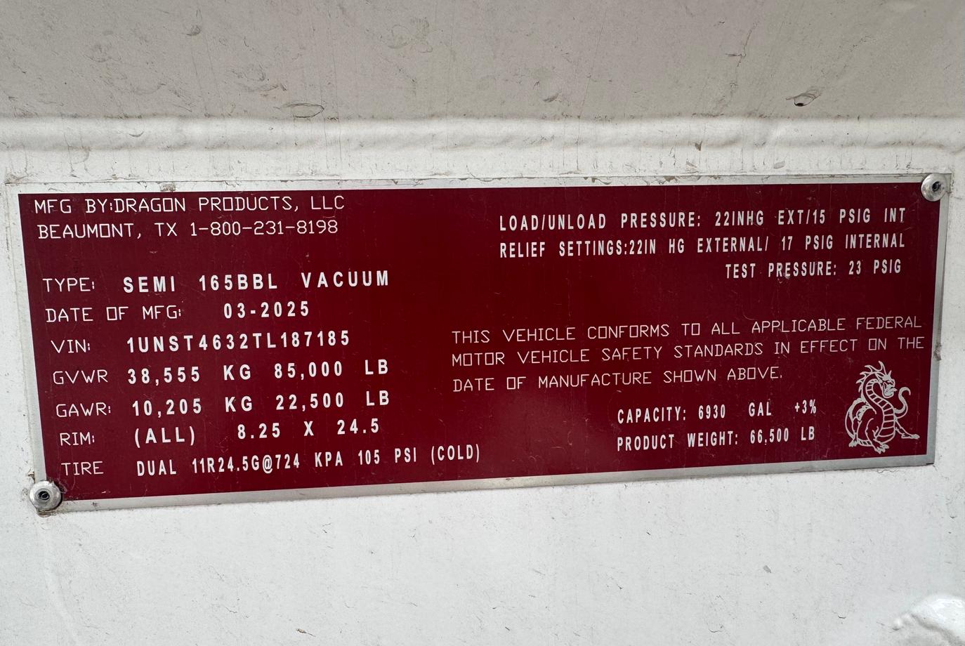 Ranco Heavy-Duty Non-Code Steel Vacuum Tank Trailer | Model 165 BBL 3 Axle Vac | Capacity 165 BBL