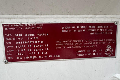 Ranco Heavy-Duty Non-Code Steel Vacuum Tank Trailer | Model 165 BBL 3 Axle Vac | Capacity 165 BBL