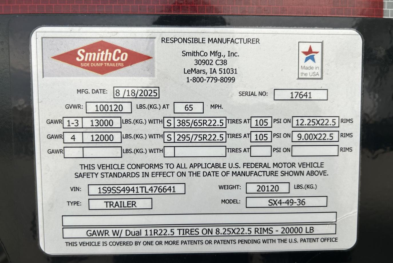 SmithCo Heavy-Duty Side Dump Trailer | Model SX4-49-36 | Frame Length 49' | Tub Length 36'