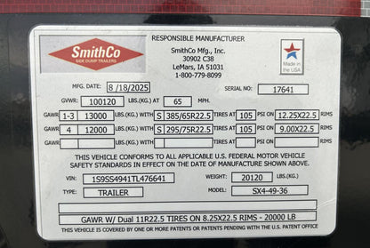 SmithCo Heavy-Duty Side Dump Trailer | Model SX4-49-36 | Frame Length 49' | Tub Length 36'
