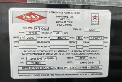 SmithCo Side Dump Trailer | Model SXFP2-30-24 | Frame Length 30' | Tub Length 24'