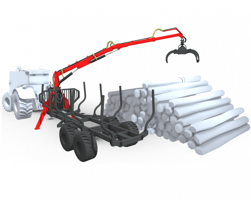 Woody Equipment 16′ Forestry Trailer Model 16-86 HV with Log Loader Model 170-HDT | Pull Type | For Trucks, Skidders & Tractor