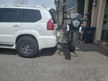 Black Widow Heavy Duty Motorcycle Carrier | Model MCC-600 | Track Size 79" x 7.75" | Capacity 600 lb | For Class III & IV Hitches