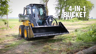 HLA Attachments | 4-in-1 Skid Steer Bucket | Models SBFNO66 To SBFNO84 | Widths 66" To 84" | Heaped Capacity Up To 17.7 cu.ft. | Hydraulic Flow Range 12-18 GPM |For Skid Steer