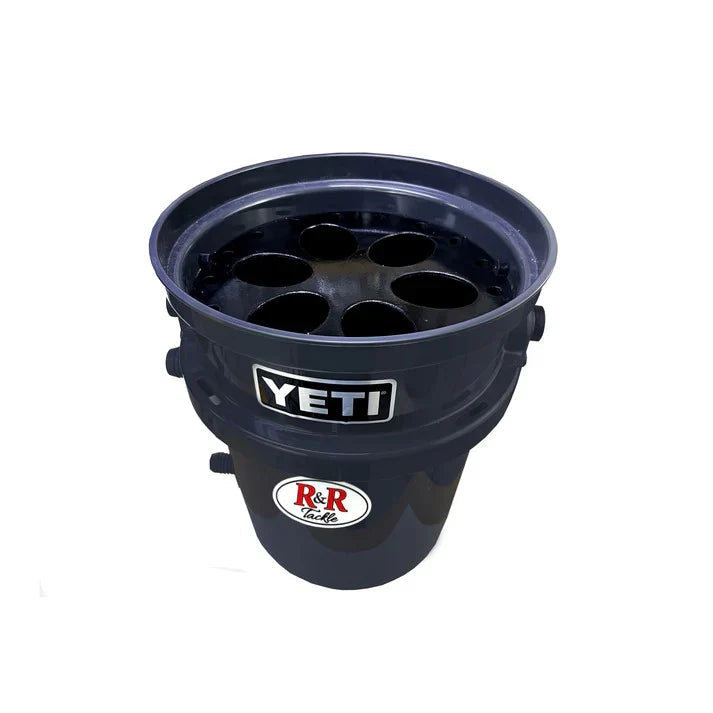 R&R Tackle Co. Live Bait Bucket Tube Saltwater Fishing Attachment | Model Kite/Pitch 6-Hole | 12" Oval Tube | For Offshore Anglers (Designed for Small Bait Species)