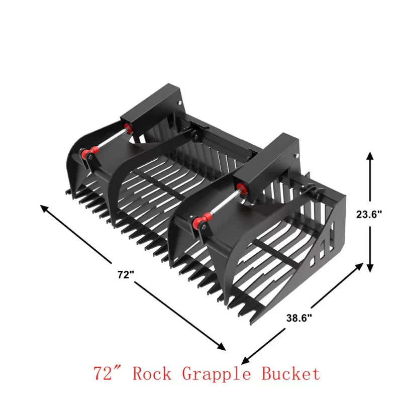 Landy Attachment Rock Grapple Bucket | Width 72" & 84" | 16 GPM | For Skid Steers