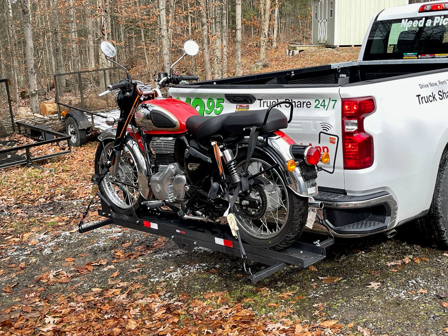 Black Widow Heavy Duty Motorcycle Carrier | Model MCC-600 | Track Size 79" x 7.75" | Capacity 600 lb | For Class III & IV Hitches