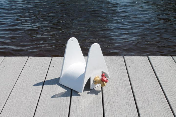 RIO MARINE CUSTOMS | Aluminum Hose Holder with Spigot | Model HH-SPG-WHT | 9" W x 11" H | 100' Capacity | Universal Dock