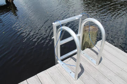 RIO MARINE CUSTOMS | 4-Step Lift Ladder | Model LD4LF-SHP | 17 9/16" W x 48" H | 550 lb Capacity | Manual Lift Design | Fixed & Floating Dock