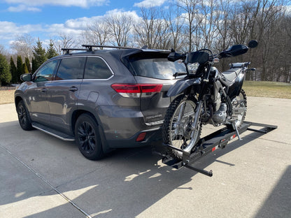 Black Widow Heavy Duty Motorcycle Carrier | Model MCC-600 | Track Size 79" x 7.75" | Capacity 600 lb | For Class III & IV Hitches