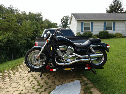 Black Widow Heavy Duty Motorcycle Carrier | Model MCC-600 | Track Size 79" x 7.75" | Capacity 600 lb | For Class III & IV Hitches