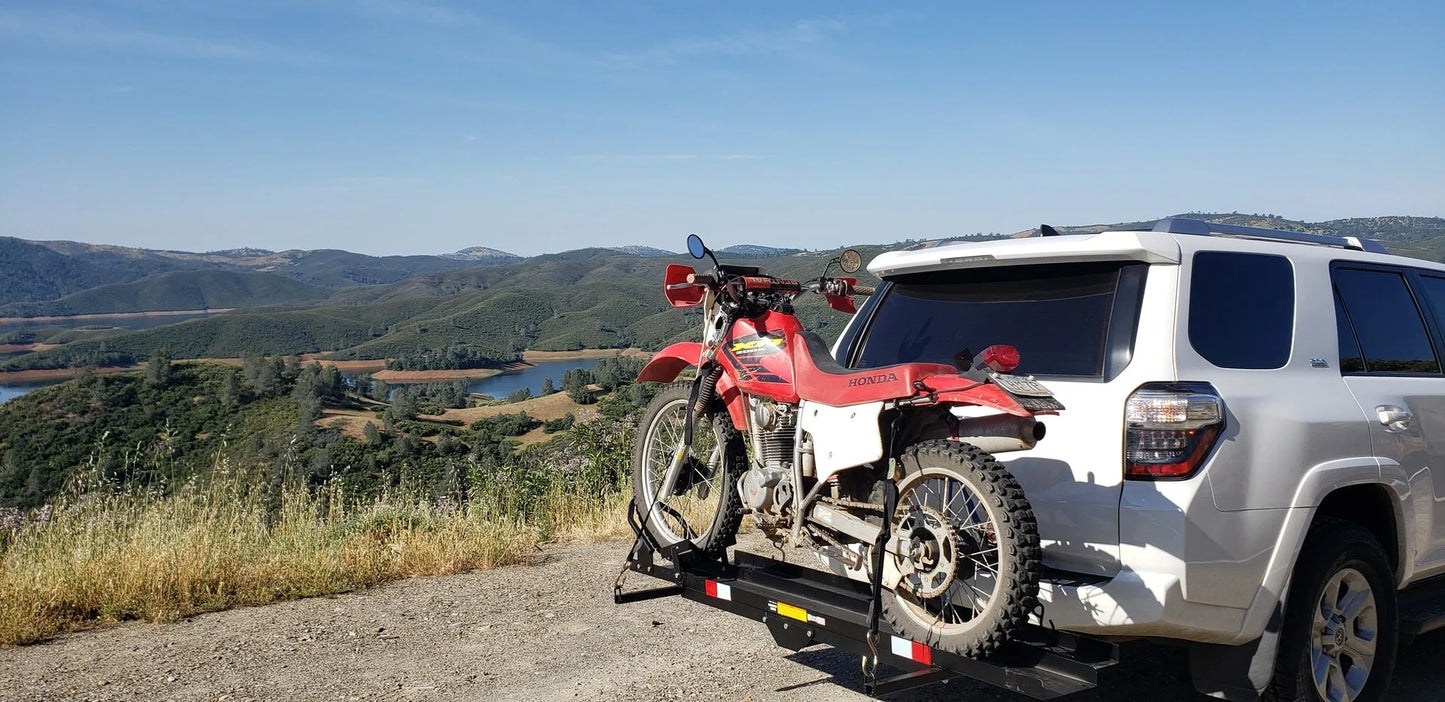 Black Widow Heavy Duty Motorcycle Carrier | Model MCC-600 | Track Size 79" x 7.75" | Capacity 600 lb | For Class III & IV Hitches