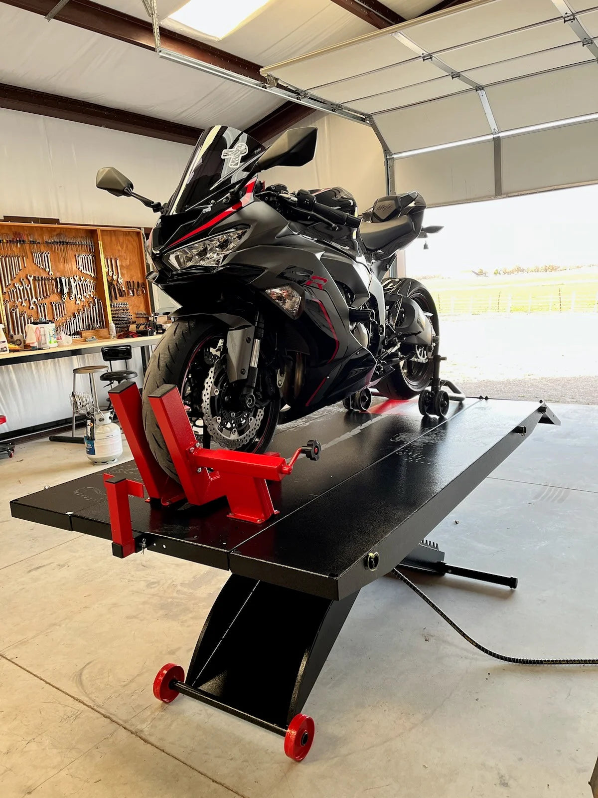 Black Widow Pneumatic ProLift Motorcycle Lift Table with Center Jack | BW-PROLIFT-HDXW | 48" Wide Platform | 1,500 lb. Capacity | For Motorcycle Repair