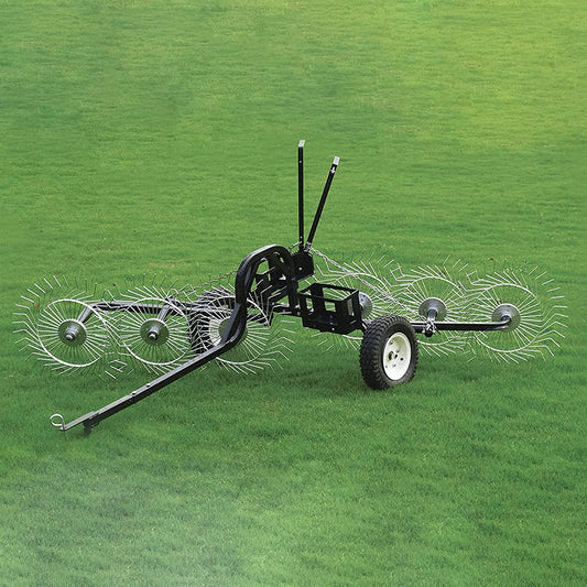 Field Tuff 55" Straight-Line Acreage Rake – 6 Tine Reels, Tow-Behind Attachment | Horsepower 12–25 HP | For Tractors