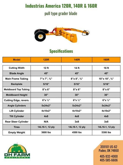 Industrias America 2024 Grader Blade 140R | Cutting Width 14' | Pull Type