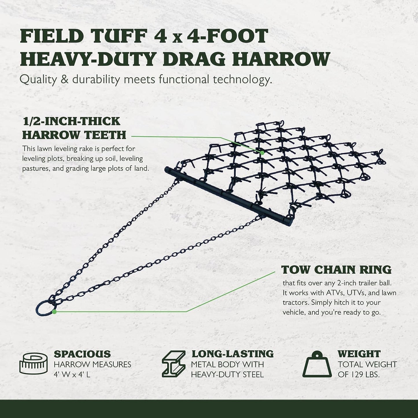 Field Tuff 4' x 4' Heavy-duty Drag Harrow HDHA-44