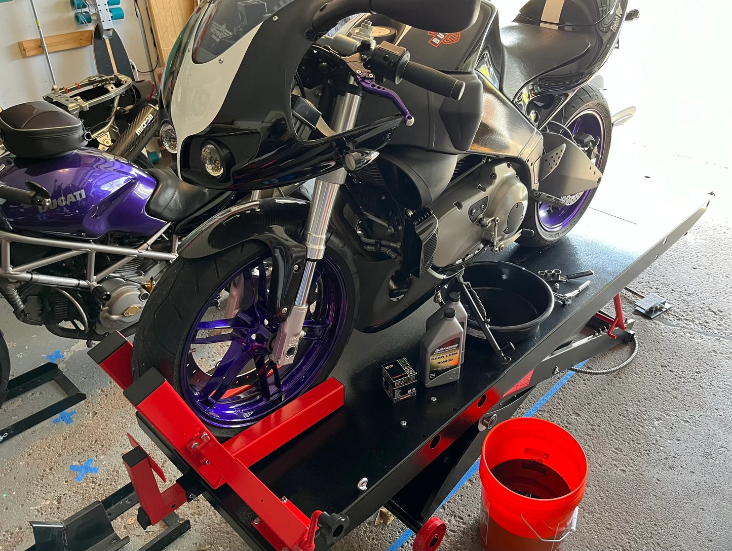 Black Widow Pneumatic ProLift Motorcycle Lift Table | Model BW-PROLIFT-HD | Platform Size 105.5" x 24" | Capacity 1,500 lb | For Touring, Cruiser & Heavy Motorcycles