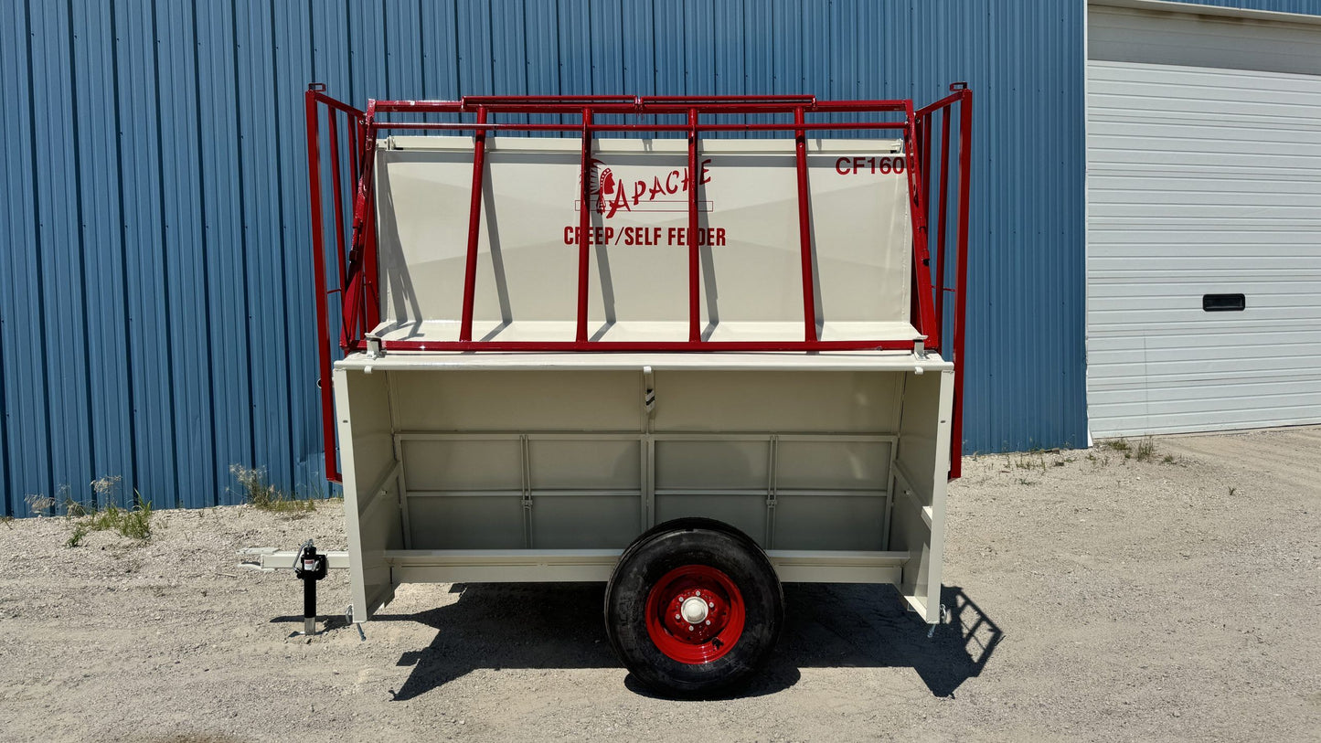Apache Equipment 160 Creep/Self Feeder | Length 8' | Capacity 160 Bushel | Portable & Skid | Heavy‑Duty Steel & Galvanized Options | For Daily Feeding Pressure