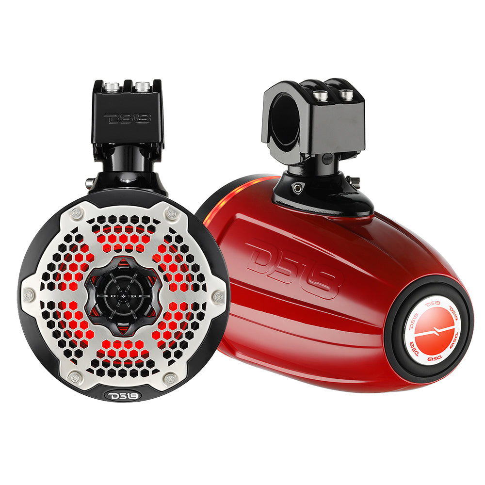 DS18 6.5" Neodymium Marine Towers w/Built-in Passive Radiator, 1" Driver  RGB LED Light - 450 Watts (Pair) - Red [NXL-X6TPNEO/RD]