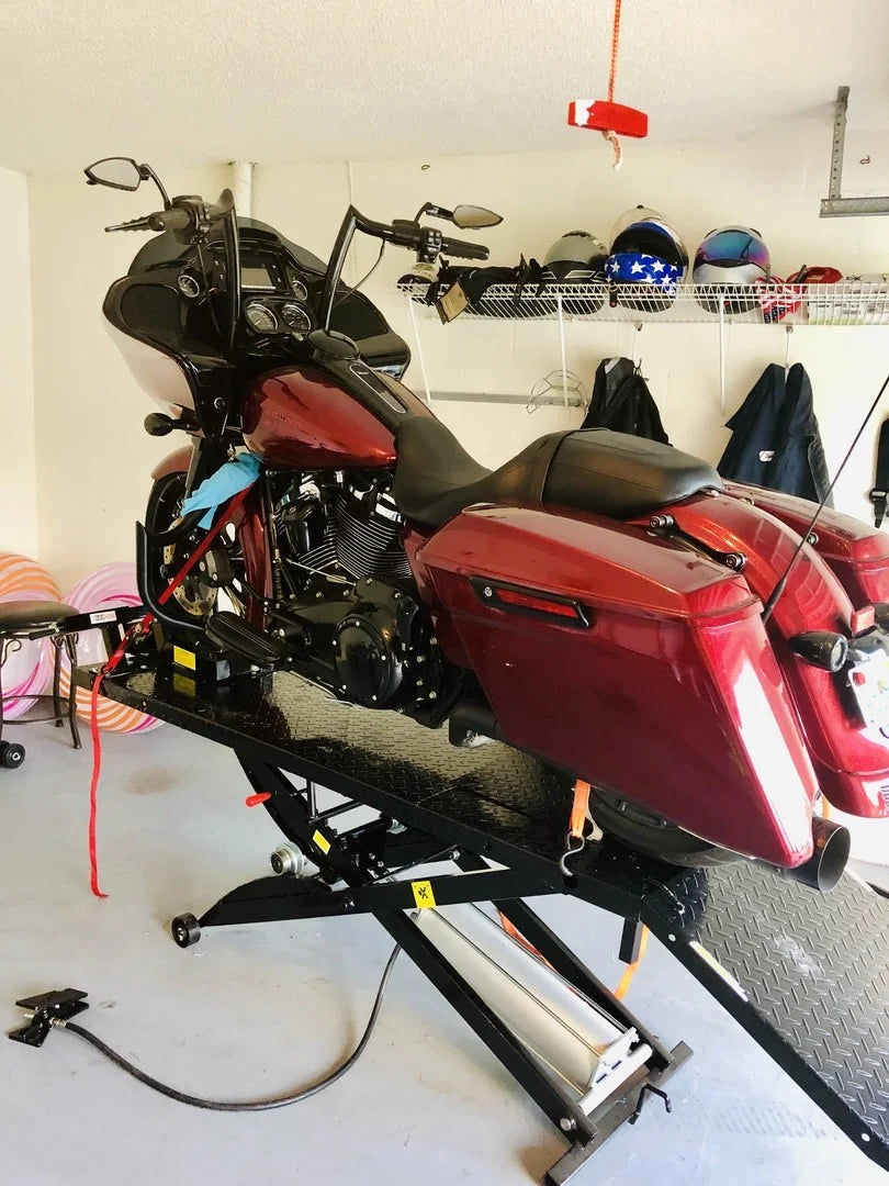 Black Widow Pneumatic Motorcycle Lift Table | Model BW-1000A | Platform Size 78.75" x 24" | 90 To 100 PSI Air | For Touring, Cruiser & Sport Bikes