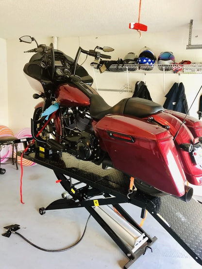 Black Widow Pneumatic Motorcycle Lift Table | Model BW-1000A | Platform Size 78.75" x 24" | 90 To 100 PSI Air | For Touring, Cruiser & Sport Bikes