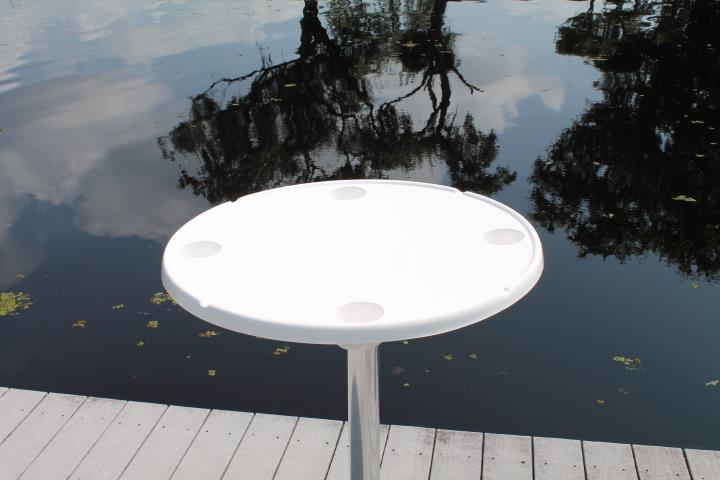 CM Marine Round Cockpit Table | Model RWRT31‑NOPOST | 31" Diameter | 4 Cup Holders | Fiberglass Marine Table | For Boats & Rough Water