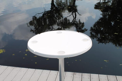 CM Marine Round Cockpit Table | Model RWRT31‑UNIT | 31" Diameter | 4 Cup Holders | Fiberglass Marine Cockpit Table