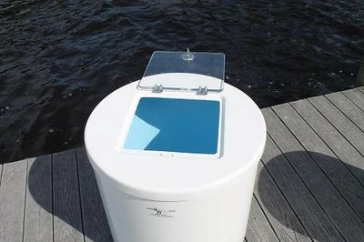 RIO MARINE CUSTOMS | Fiberglass Livewell with Clear Lid | Model RWLW50 | 26.5" D x 24" H | 50 Gallon Capacity | For Commercial Fishing