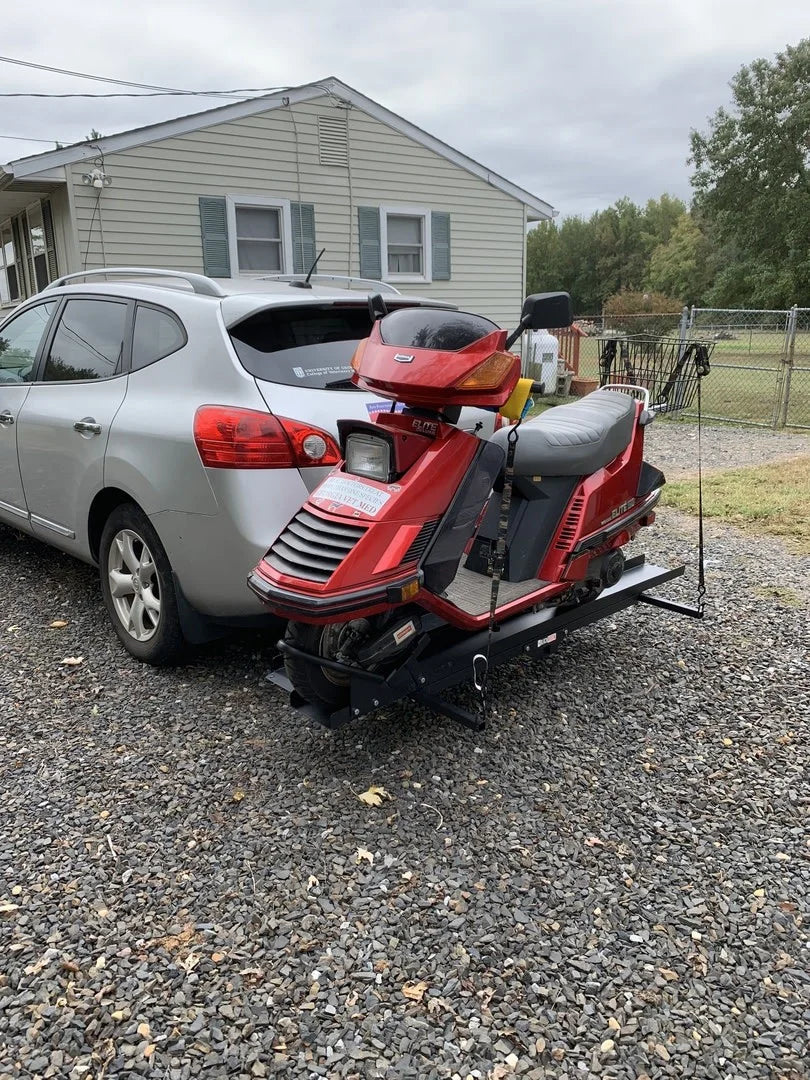 Black Widow Heavy Duty Motorcycle Carrier | Model MCC-600 | Track Size 79" x 7.75" | Capacity 600 lb | For Class III & IV Hitches