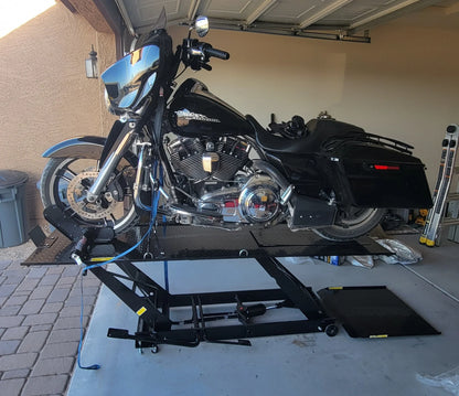 Black Widow Hydraulic Motorcycle Lift Table | Model BW-680 | Platform Size 86-3/4" x 26-7/8" | Capacity 1,000 lb | For Street, Sport & Racing Bikes