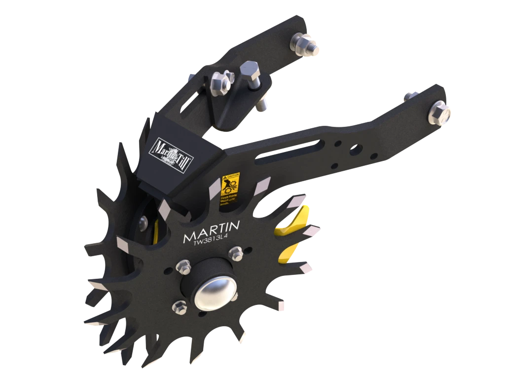 Martin-Till 1345 Floating Row Cleaner | 13" Spike or Razor Wheels | 45° Heavy-Duty Frame | For JD, Kinze, White, Harvest, Case IH 2000