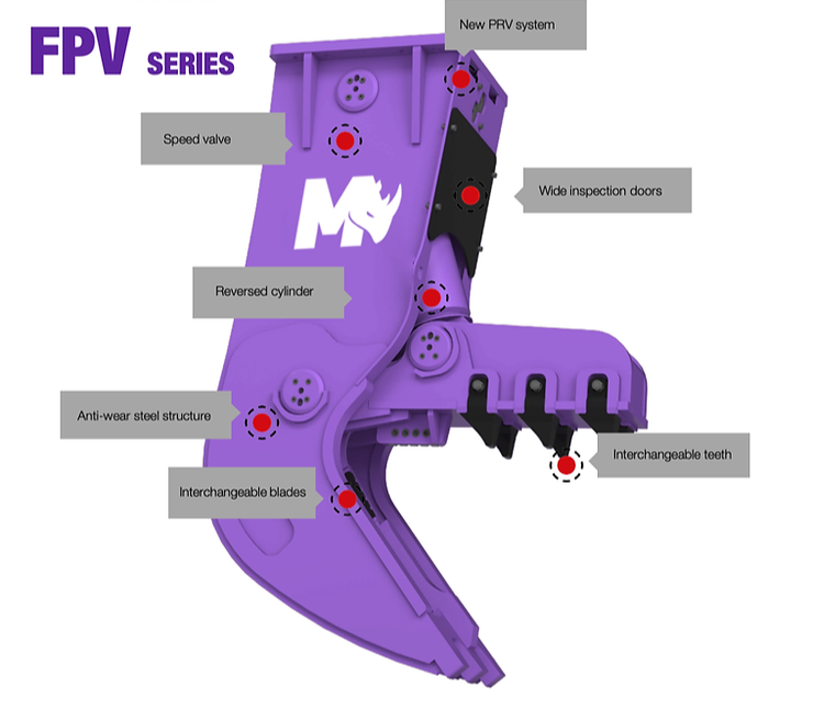 MAZIO DEMOLITION TOOLS FPV SERIES PULVERIZER | FPV-6 TO FPV-100 MODELS | WIDTH 13-37.4" INCHES |  FOR EXCAVATORS