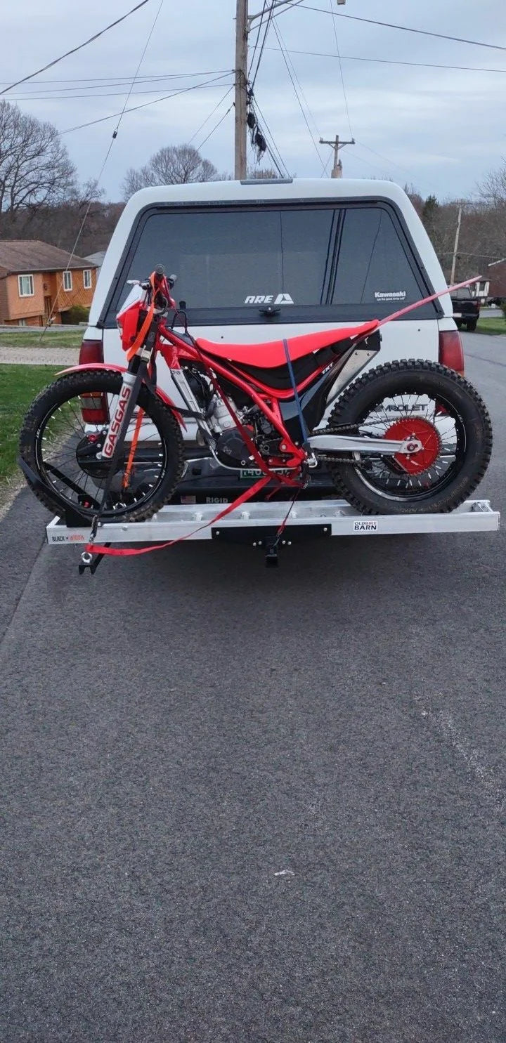 Black Widow Dirt Bike Carrier w/Chock | Model AMC-400-DLX | Track Size 75" | Capacity 400 lb | For Class III & IV 2" Hitch Motorcycles