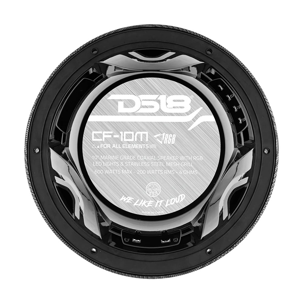 DS18 HYDRO 10" 2-Way Speakers w/Bullet Tweeter  Integrated RGB LED Lights - Carbon Fiber [CF-10M]