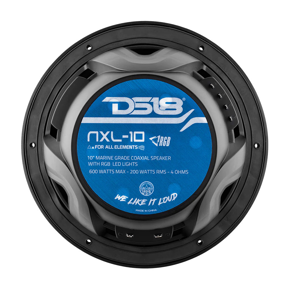 DS18 HYDRO 10" 2-Way Marine Speakers w/Bullet Tweeters  Integrated RGB LED Lights - Black [NXL-10/BK]