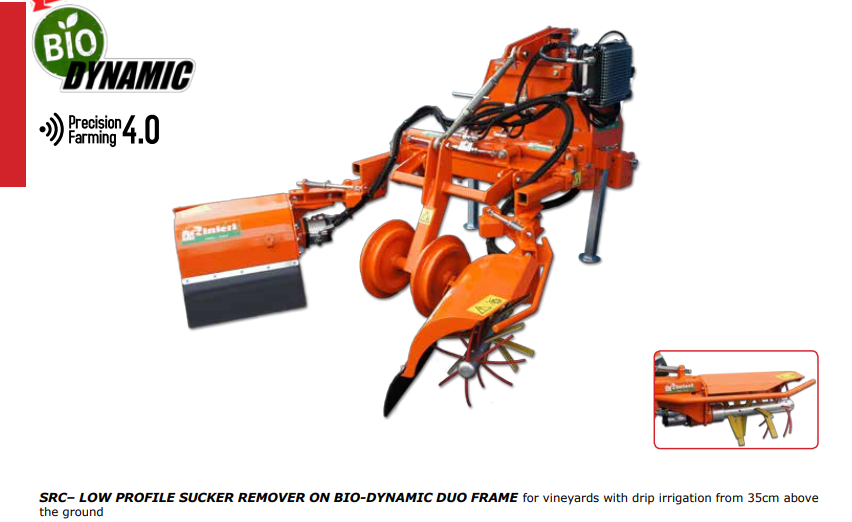 Rinieri SRC Low Profile Sucker Remover on Bio-Dynamic Duo Frame | 65"-134" Row Width for Tractor