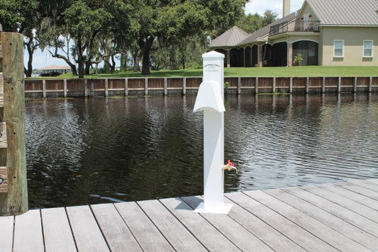 RIO MARINE CUSTOMS | Dock Water Pedestal Stanchion | Model CMPW36-WHT | 36-Inch with Hose Holder | 36" Height | For Marine Water Access