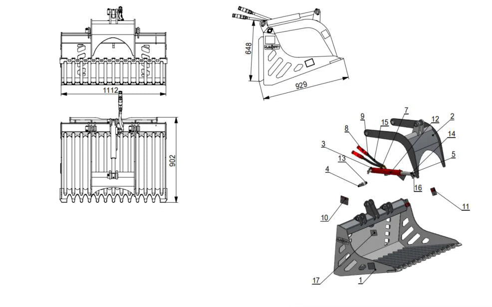 Landy Attachments Skeleton Rock Grapple Bucket | Model S-RRGB1120 | Width 44" | 16 GPM | For Skid Steers & Loaders