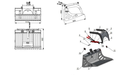 Landy Attachments Skeleton Rock Grapple Bucket | Model S-RRGB1120 | Width 44" | 16 GPM | For Skid Steers & Loaders