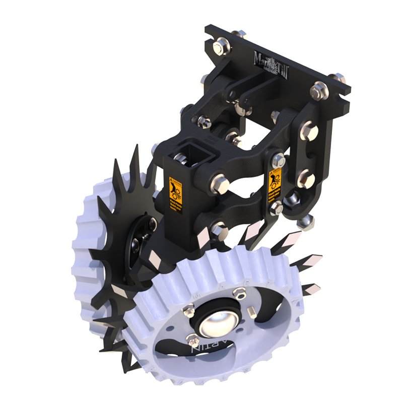 Martin-Till ACCR Floating Row Cleaner | 60° Wide Frame | Air Cylinder & Razor Wheels | For High-Speed Planters & Narrow Row Spacing
