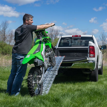 Black Widow Arched Folding Motorcycle Ramp | Model AFP-9012 | Size 11.1" Wide | Capacity 750 lb | For Street, Sport, Dirt Bikes & Scooters