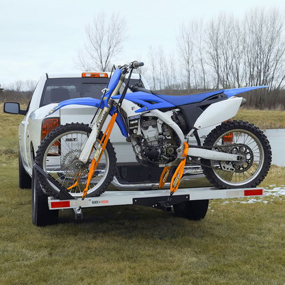 Black Widow Dirt Bike Carrier w/Chock | Model AMC-400-DLX | Track Size 75" | Capacity 400 lb | For Class III & IV 2" Hitch Motorcycles