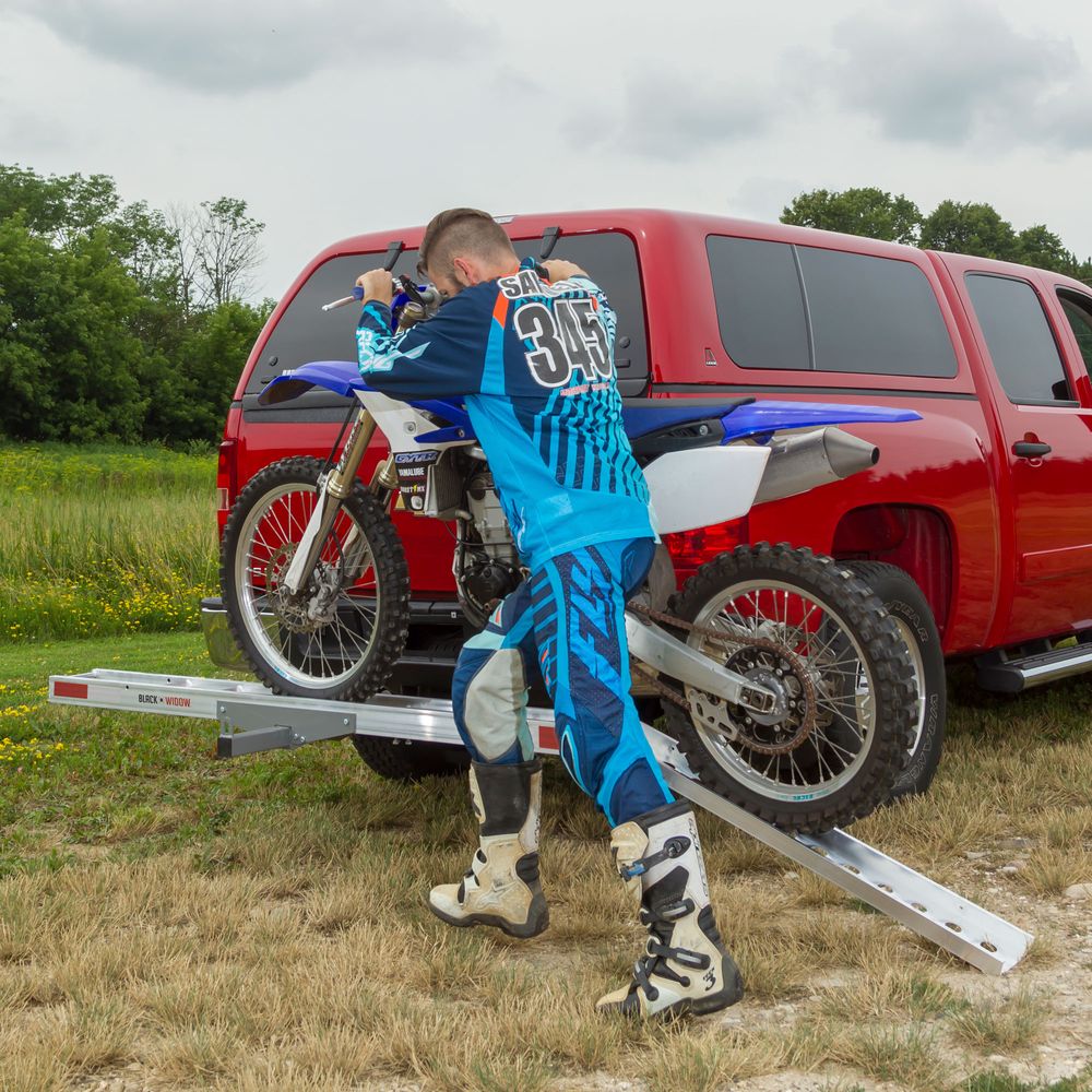 Black Widow Nonfolding Dirt Bike Carrier | Model AMC-400 | Track Width 5.5" | Capacity 400 lb. | For Class III–IV 2" Hitch Dirt Bikes, eBikes & Fat Tire Transport