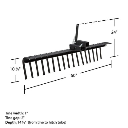 Black Widow Steel Landscape Rake | Model ATV-RAKE-2143 | Width 60" | Horsepower 10 To 80 HP | For ATV & UTV