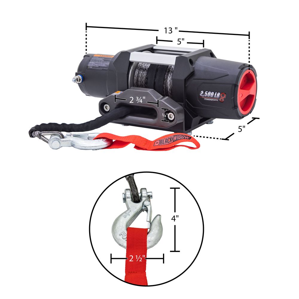 Black Widow Electric ATV/UTV Winch | Model ATV-WINCH-4500 | Pull Capacity 4,500 lb  | Horsepower 4 To 90+ HP | For Universal ATV & UTV