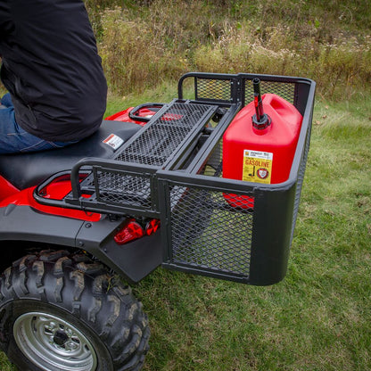 Black Widow Universal Deluxe Steel Mesh ATV Rear Drop Basket Rack | Model ATVDB-1004 | Size 41" L x 14" W | Capacity 300 lb. | Horsepower 4 To 90+ HP | For ATV & UTV Cargo Hauling