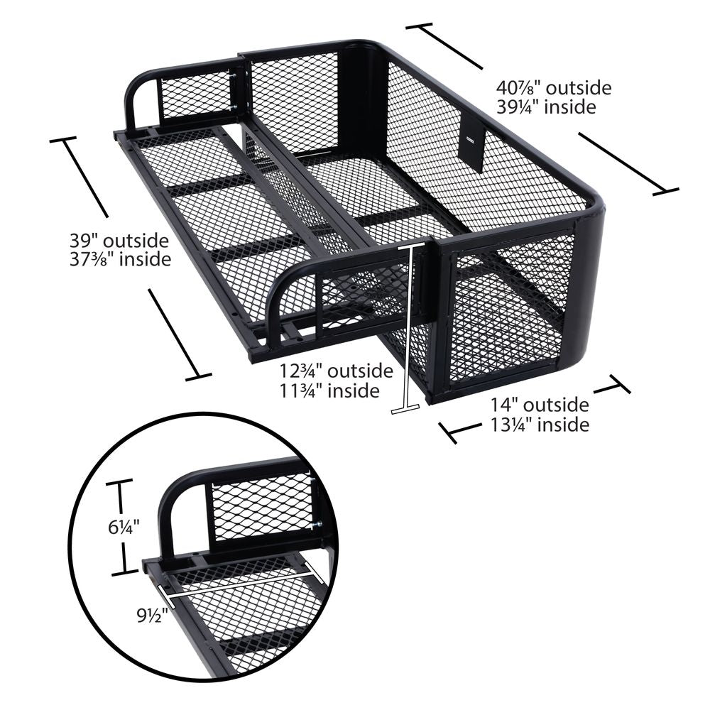 Black Widow Universal Deluxe Steel Mesh ATV Rear Drop Basket Rack | Model ATVDB-1004 | Size 41" L x 14" W | Capacity 300 lb. | Horsepower 4 To 90+ HP | For ATV & UTV Cargo Hauling